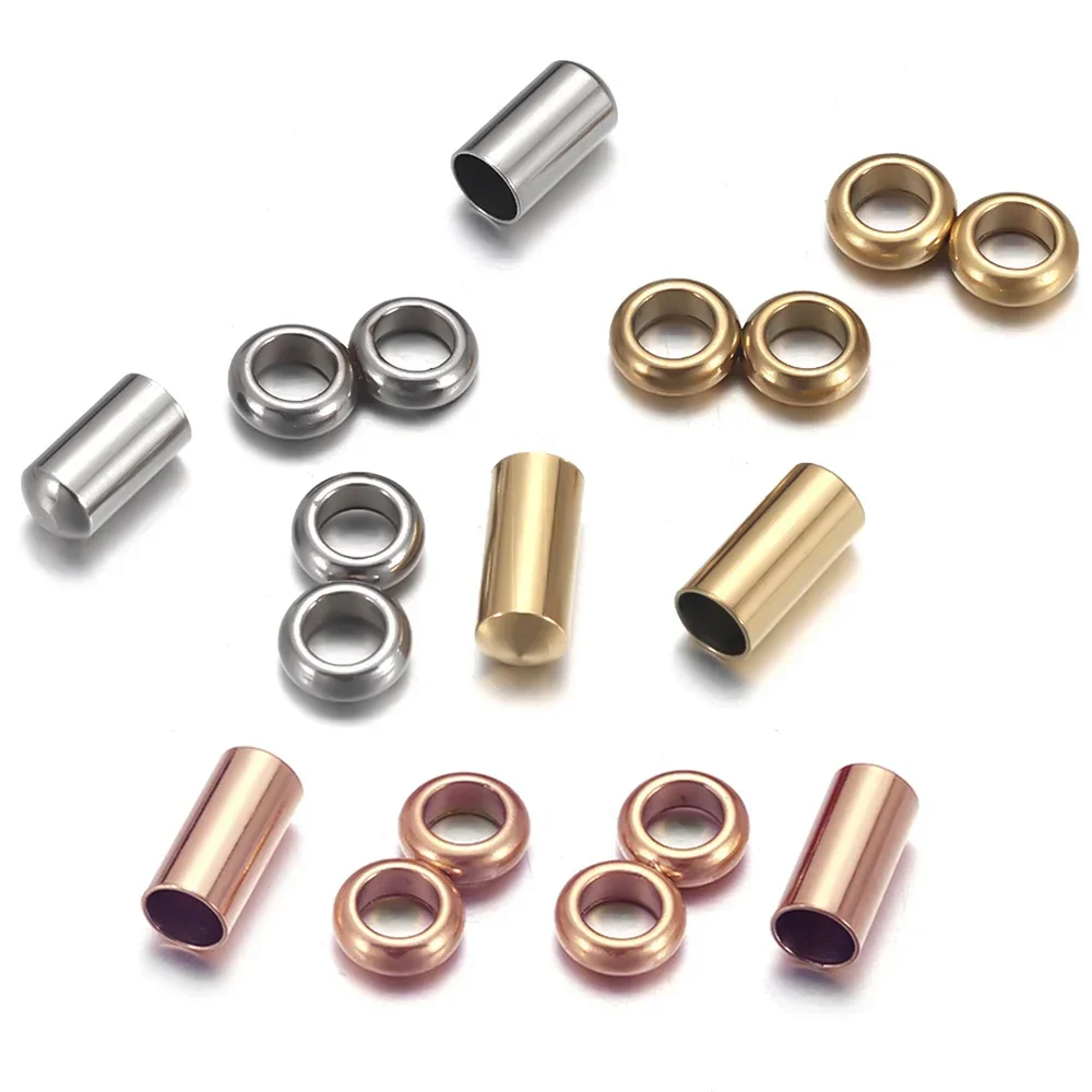 Tampas de extremidade de fecho de aço inoxidável, contas espaçadoras, conector de ouro 18k para corda milan de 3mm, pulseira ajustável, acessórios de fabricação