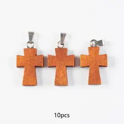 10x Wood Cross Pendants Ornament Hanging Small Supplies Wooden Cross Charms for Beads Keychain Party Jewelry Findings Bracelet