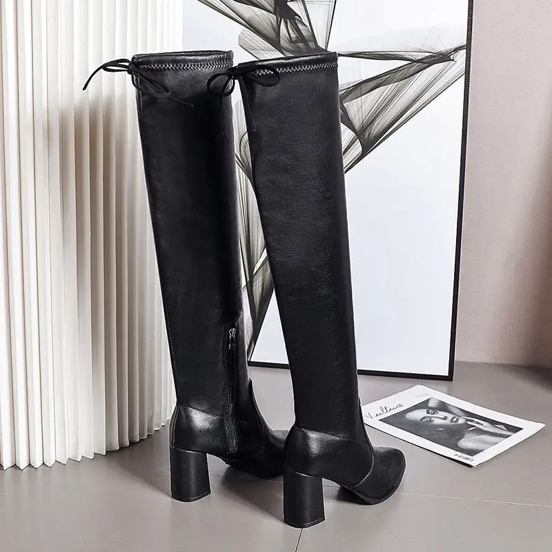 Women's Shoes on Sale 2023 Over The Knee Women's Boots Mature Modern Boots Women Zip Lace-up Pointed Toe High Heels Shoes Female