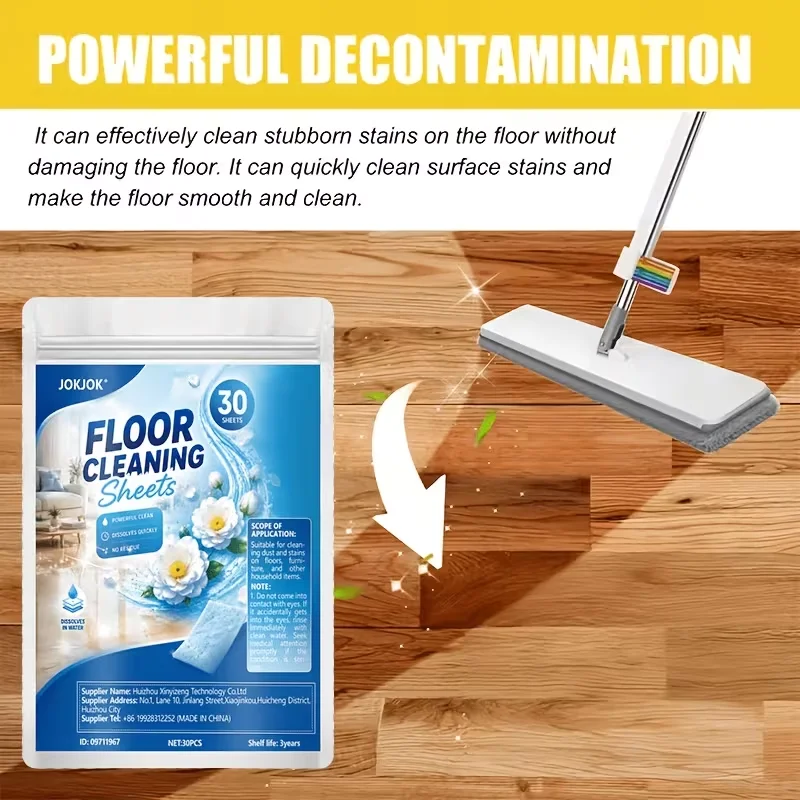 JOKJOK 30-Piece Solid Concentrated Floor Cleaning Wipes for Hardwood Floors, Individually Wrapped; Contains Stain Remover for Te