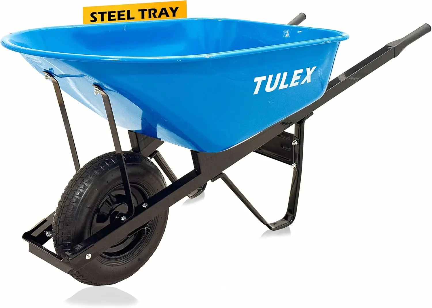 One-Wheel 6 Cubic Feet Wheelbarrow with Steel Handles. Heavy-Duty Capacity, 4.00/8 Pneumatic Tire for High Stability, Steel Tray