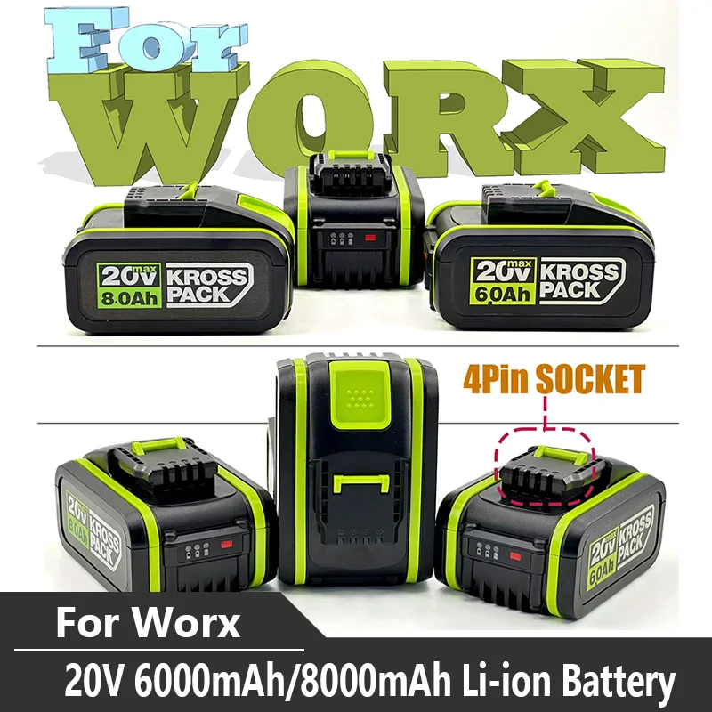 

20V Replacement Battery 6.0Ah/8.0Ah for WORX Cordless Power Tools, LED Fuel Gauge, Compatible with WA3016 WA3023 WA3054 WA3027
