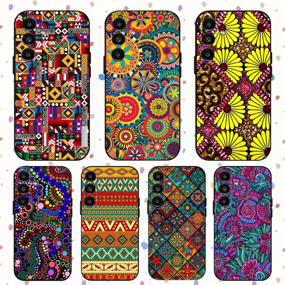 

African Style Fabric Print Phone Case For Samsung S24,S21,S22,S23,S30,Ultra,S20,Plus,Fe,Lite,Note,10,9,5G Black Soft Cover