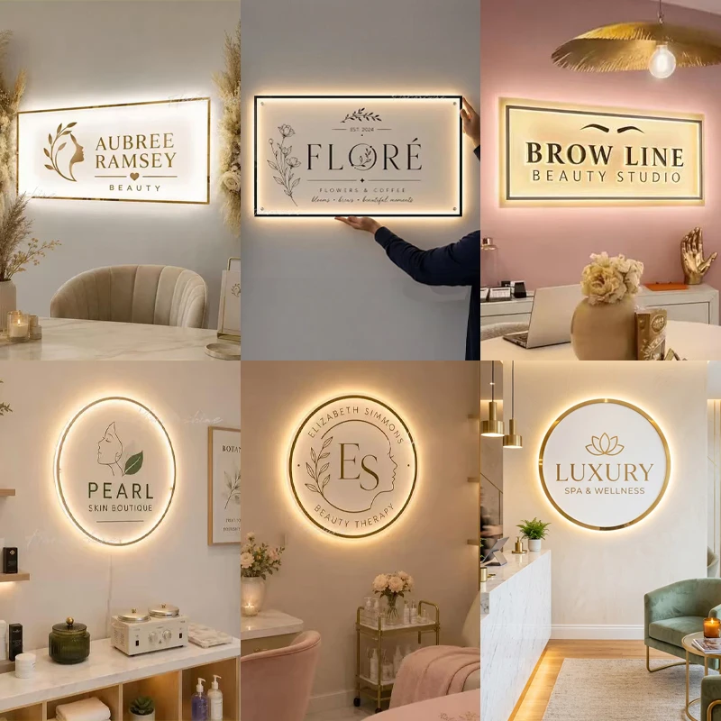 Custom Acrylic Business Sign LED  Square Round Business Neon Lights Logo Sign Plaque Neon Circle Name 3D Company Shop Wall Art