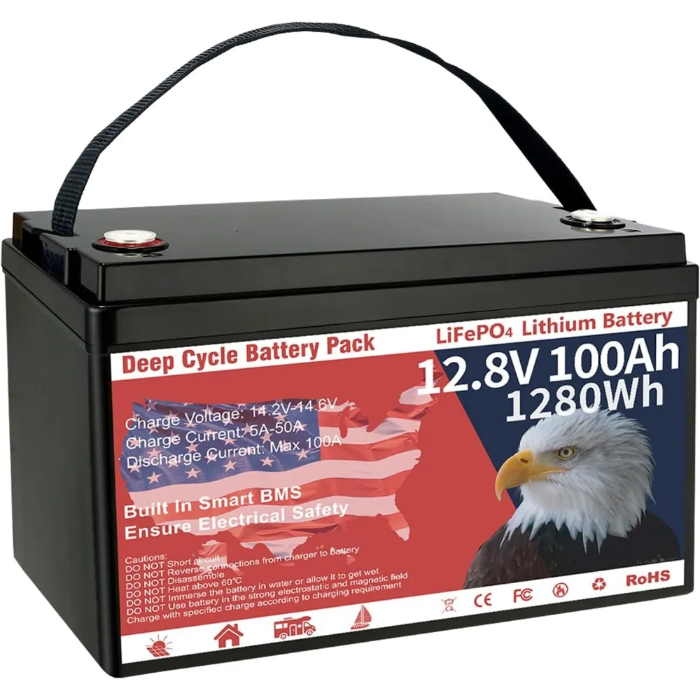 

12V 100Ah LiFePO4 Battery Group 31, 1280Wh with 100A BMS & Low-Temp Protection, 8000+ Cycles for RV & Marine