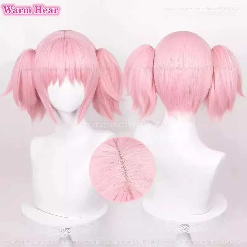

Kaname Madoka Synthetic Wig Pink Short 30cm Double Ponytails Cosplay Anime Beautiful Wig Heat Resistant Hair + Wig Cap