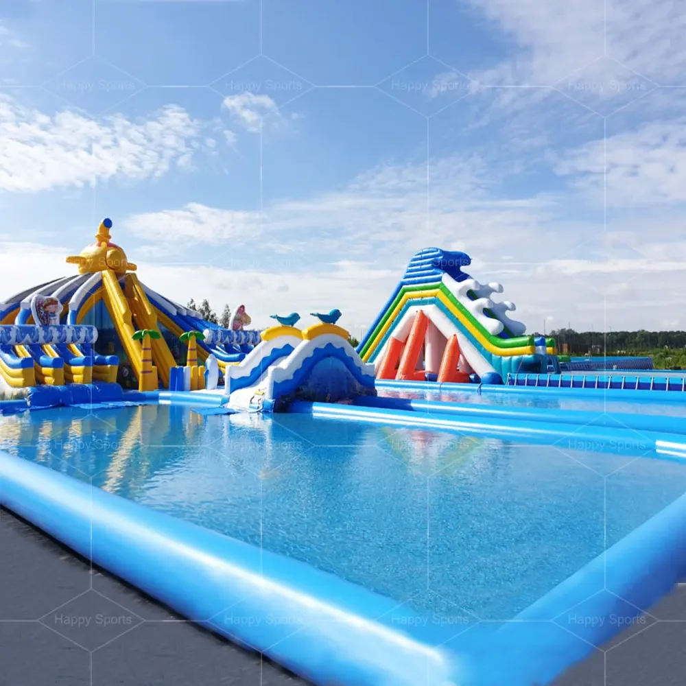 Commercial Grade Big Inflatable Commercial Water Park,Castle Slide With Pool