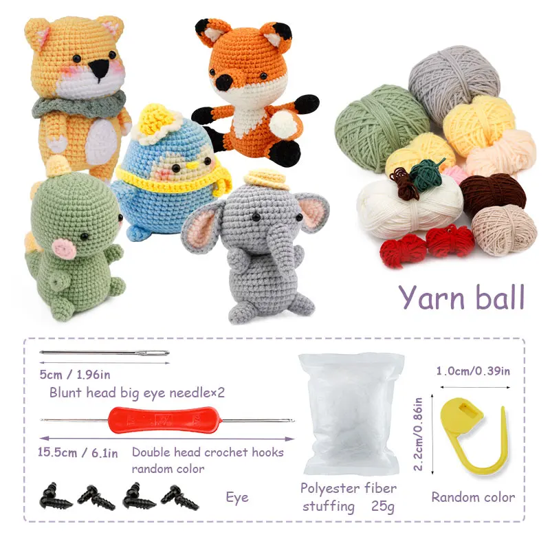 KRABALL DIY Crochet Animal Kit With Hand Knitting Yarn Needles Plush Doll Easy for Starter Includes Enough Yarn Hook Accessories