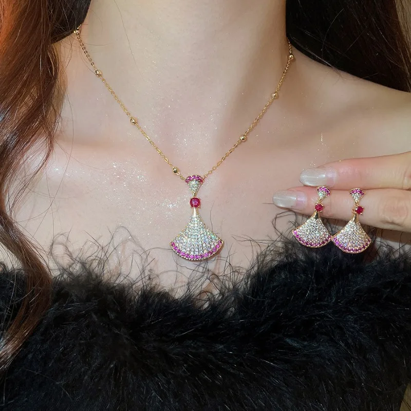 

Minar Dainty Double Color CZ Cubic Zircon Sector Fan Shaped Jewelry Sets for Women 18K Real Gold Plated Copper Necklace Earrings