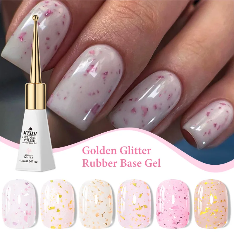 

10ml 2 IN 1 Glitter Rubber Base Gel Gel Nail Polish Pink Milky Gold Foil Sequins Base Coat Soak Off Semi Perment UV LED Nail Art