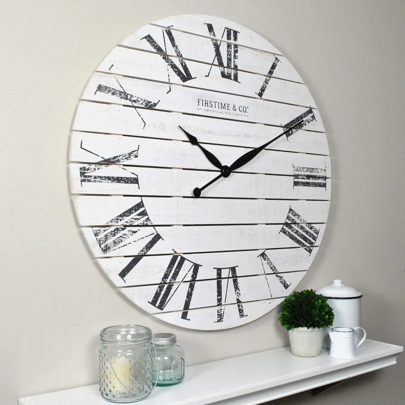 

FirsTime and Co. Farmhouse Shiplap Wall Clock, American Crafted, White, Wood, 29 x 2 x 29 in White