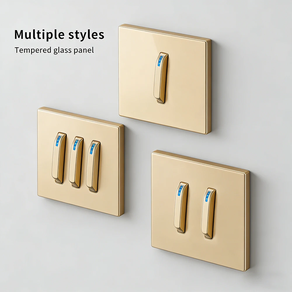 

Выключатель с подсветкой клавиш пианино из закаленного стекла, светодиодный индикатор, золотистая розетка 16А, европейский стандарт, поддержка USB, стандарты ЕС/Великобритания.