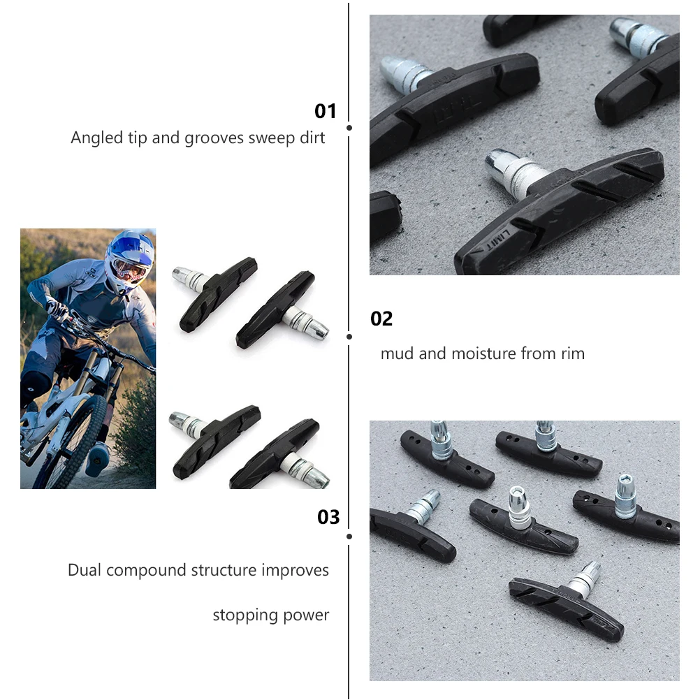 

Pads High Durability Silent Braking for Road Bike Sign Safety Protection Drainage Design Stable Reliable Black