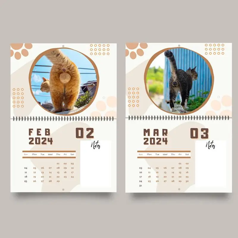 2024 Katzen kalender lustige Katzen Wandkalender mit großen Katze Butt holes Rechteck niedliche Katze Monats planer 12 Monate Kalender