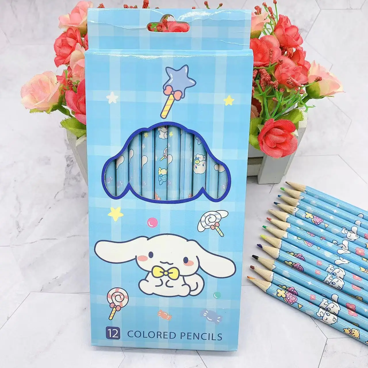 12Pcs Sanrio Kuromi Wood Colored Pencil Kawaii Anime Cartoon Hand Drawing Pencils For School Office Artist Painting Fine Arts