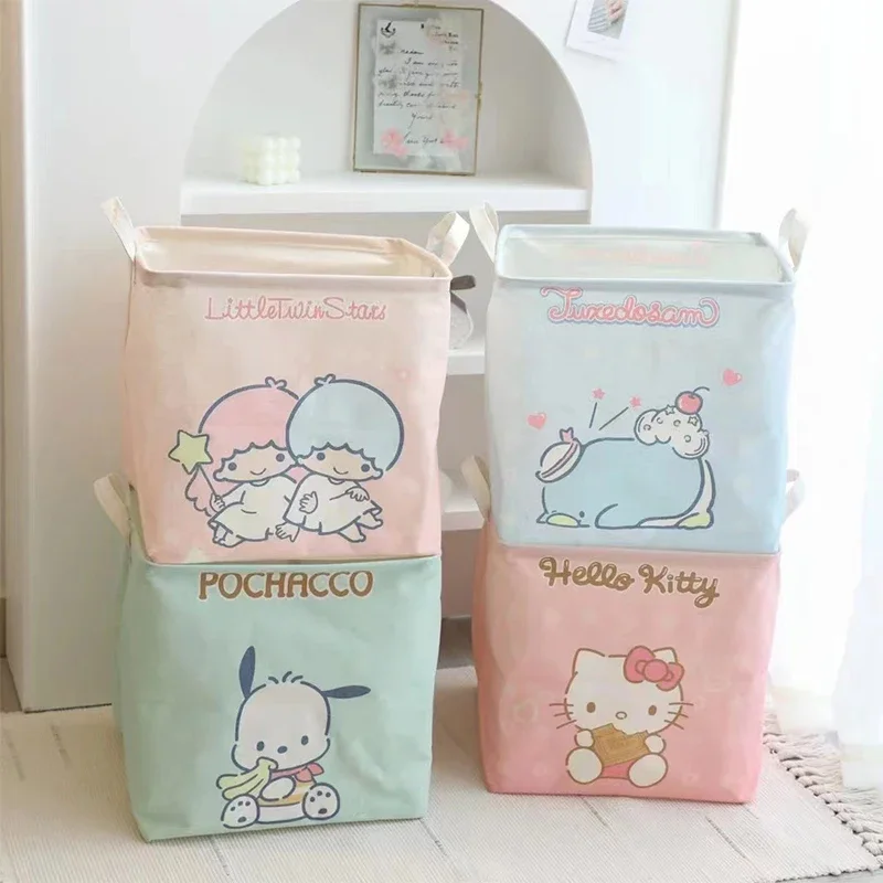 Sanrio Kawaii Hello Kitty Storage Box Kuromi Cinnamoroll Anime Cute Home Practical Large Capacity Fabric Foldable Storage Basket