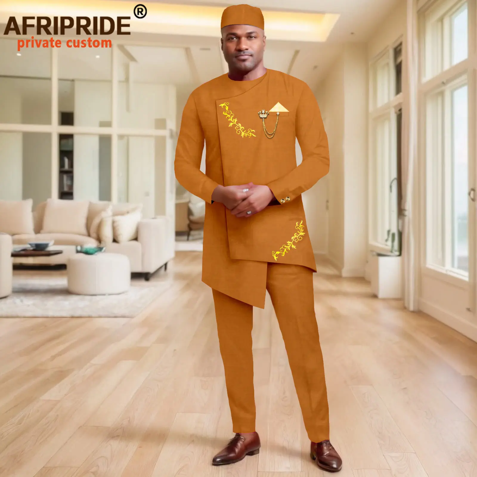 African Suit for Men Slim Fit Embroidery Blazer Pants Hats 2 Piece Set Dashiki Outfits Bussiness Suit Wedding Jacket 2416057