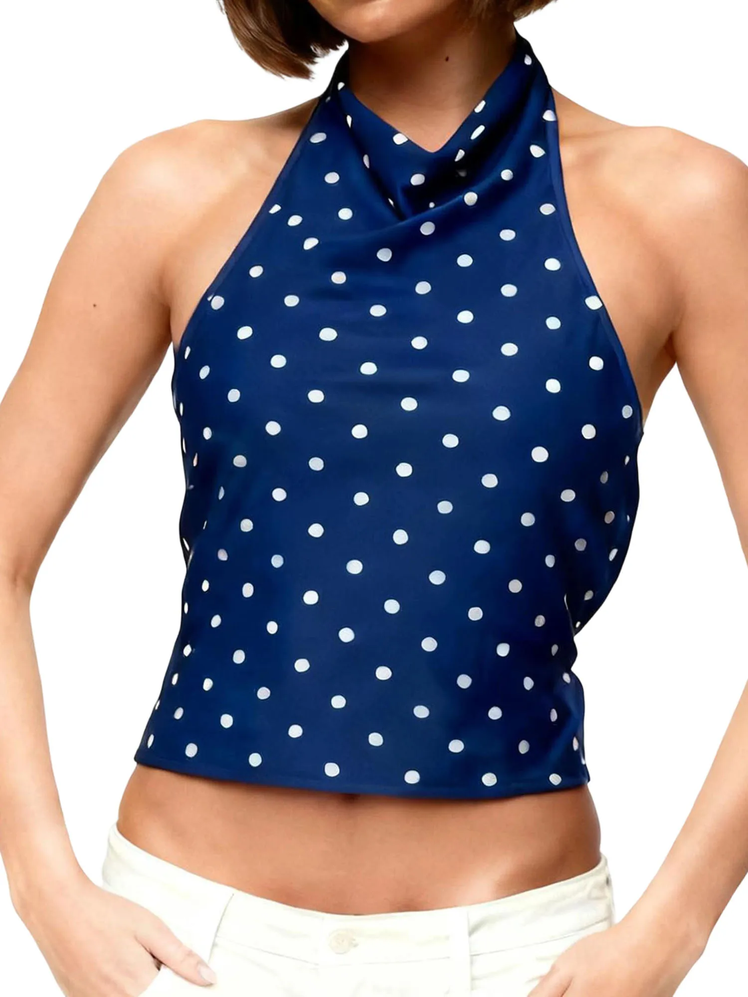 

Женские летние топы с лямкой на шее, стильный жилет без рукавов с открытой спиной и принтом в горошек для повседневной жизни, барной вечеринки, пляжа и многого другого