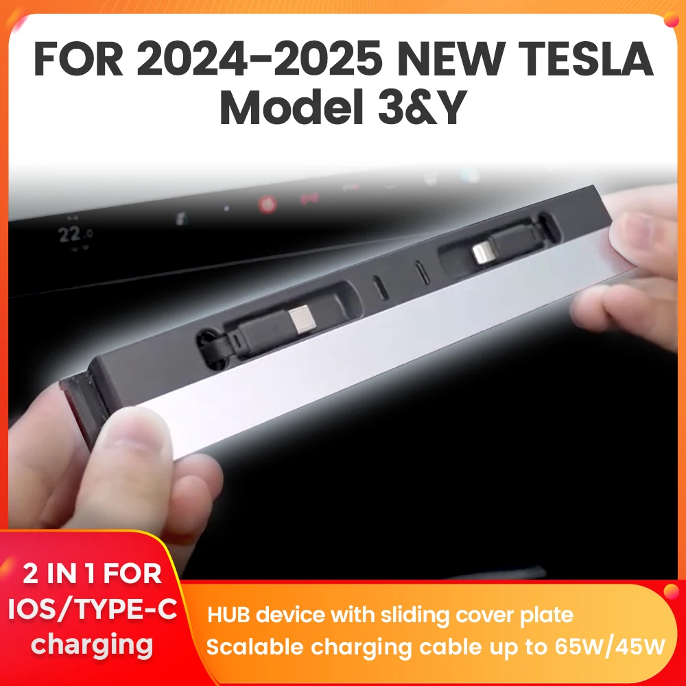

For New Tesla Model 3 Model Y 2024 2025 HUB 2 in 1 for IOS / TYPE-C 4-port Fast Charging 65W / 45W Armrest Box Expansion Dock