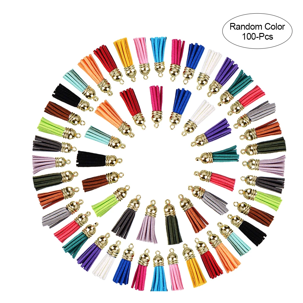 100 PS Tassel Leather Pendants Mini Faux Suede Tassel Pompom Tassels Suede with Cap for Jewelry Making Keychain Assorted Colors