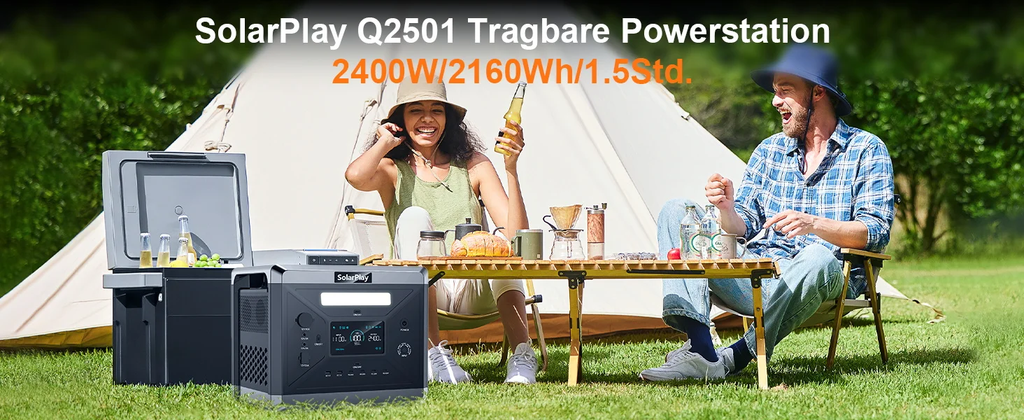 SOLARPLAY Camping Tragbares Kraftwerk Solargenerator 2400 W 2160 Wh AC-Steckdosen 12 Ausgangsanschlüsse vollständig aufgeladen in 1,5 Stunden – Detail 3