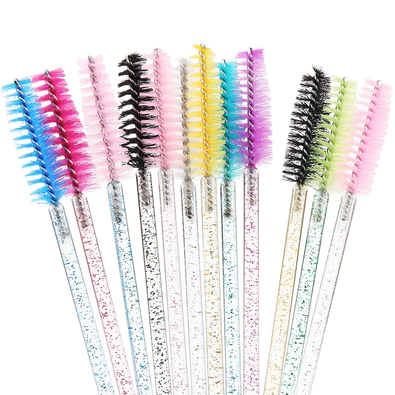 50Pcs Eyelash Brushes Glitter Handle Mascara Wands Portable Lash Extension Cleaning Brushes Eyelash Grafting Makeup Tools