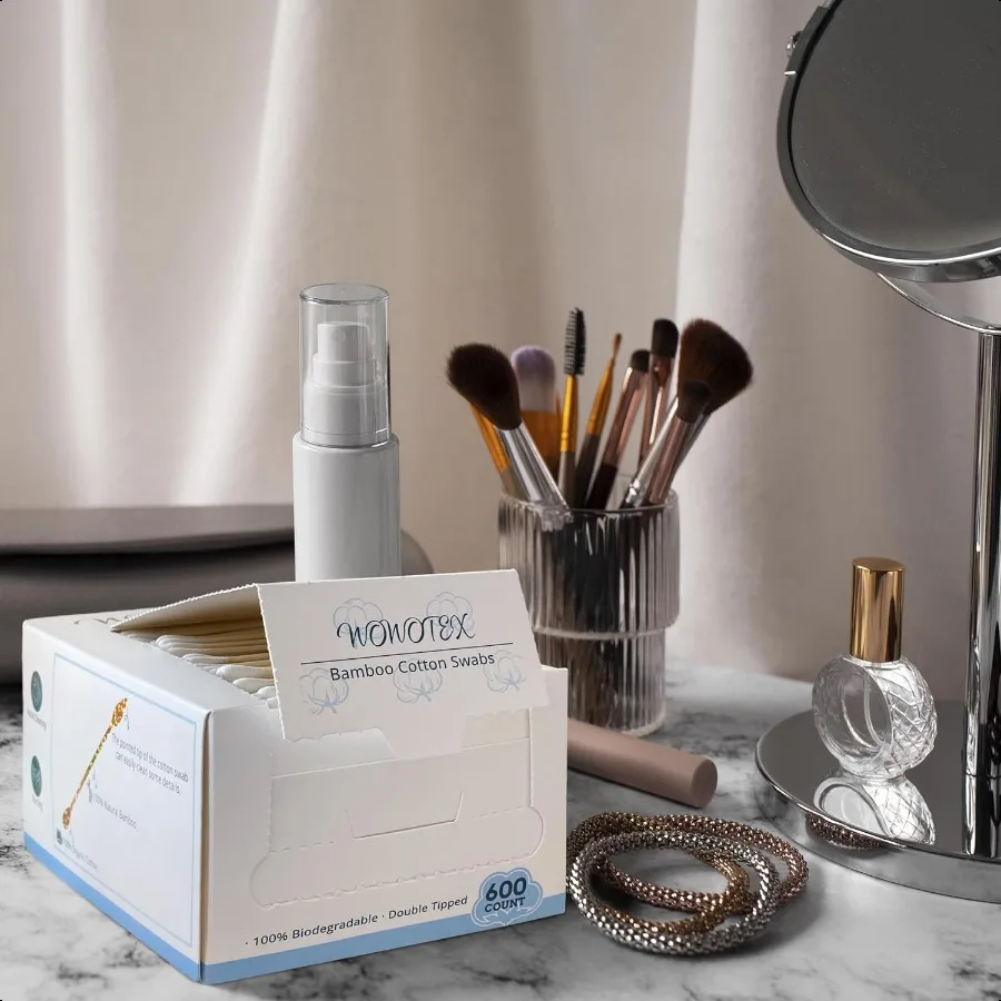 대나무 면봉 600개입 1박스 (뾰족한 면봉 1개, 둥근 면봉 1개) 생분해성 면봉 (유기농 대나무 스틱 포함)