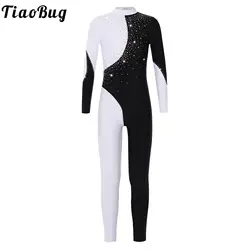 Gymnastics Full Body Jumpsuit Kids Girls Long Sleeve Sports Body Ballet Suit Rhinestone Jersey Backless Performance Dancewear