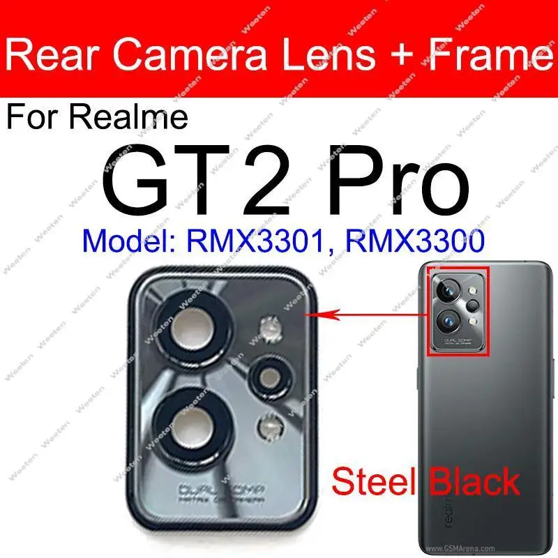 For Realme GT 2 Pro GT2pro Rear Camera Glass Lens Cover Back Camera Lens Glass with Frame Holder Replacement