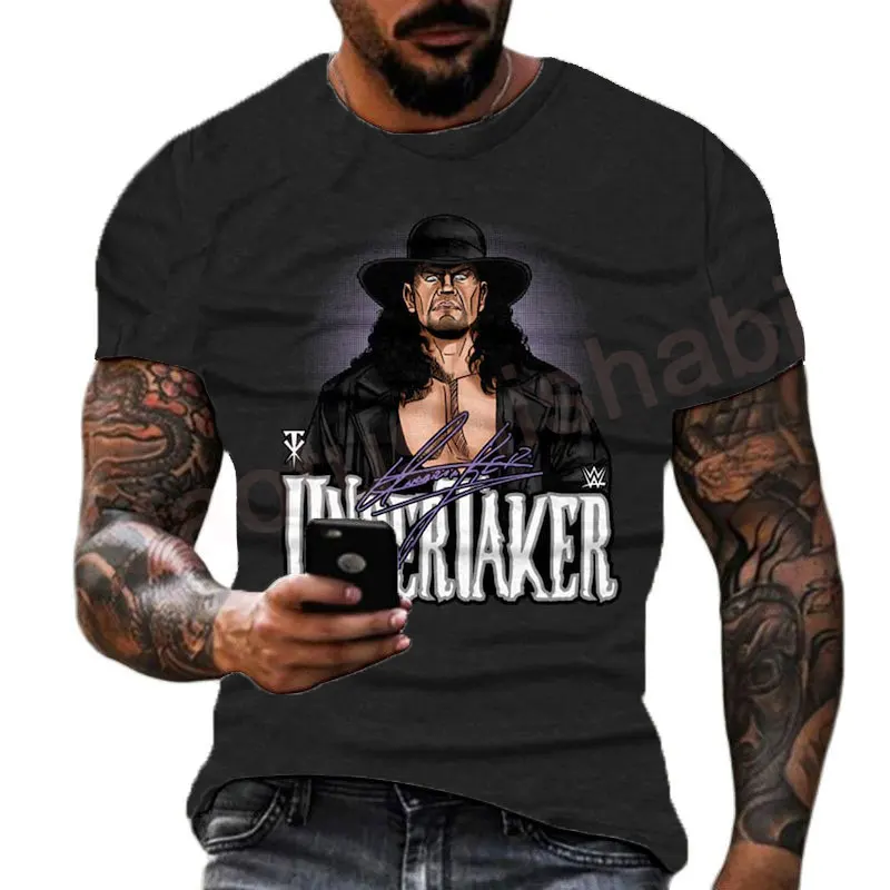 2024 Summer Men's 3D Printing Famous Wrestler Undertaker T-shirt Children's Street Round Neck Sports Large Top