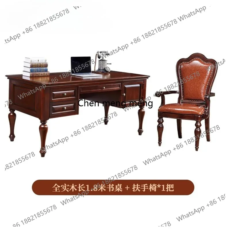 American all-solid wood desk and chair combination home desk walnut European retro 4