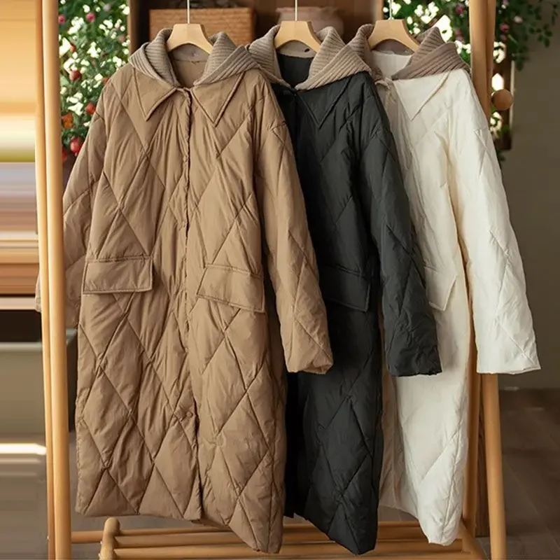 

Осень/зима 2022, новая женская пуховая хлопковая куртка для поездок на работу, вязаная повседневная легкая хлопковая куртка с капюшоном