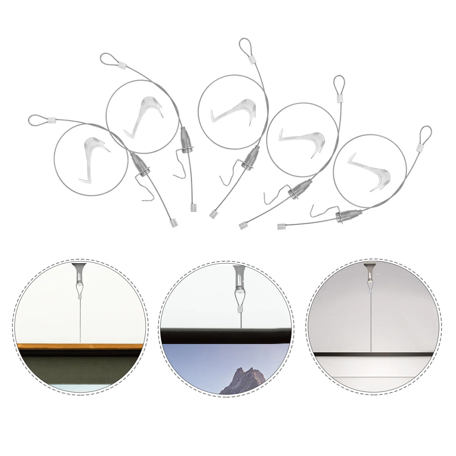 

10 Sets Picture Rail Hook Hanging System Hooks Wire for Frames Photo up Wall Kit Stainless Steel The