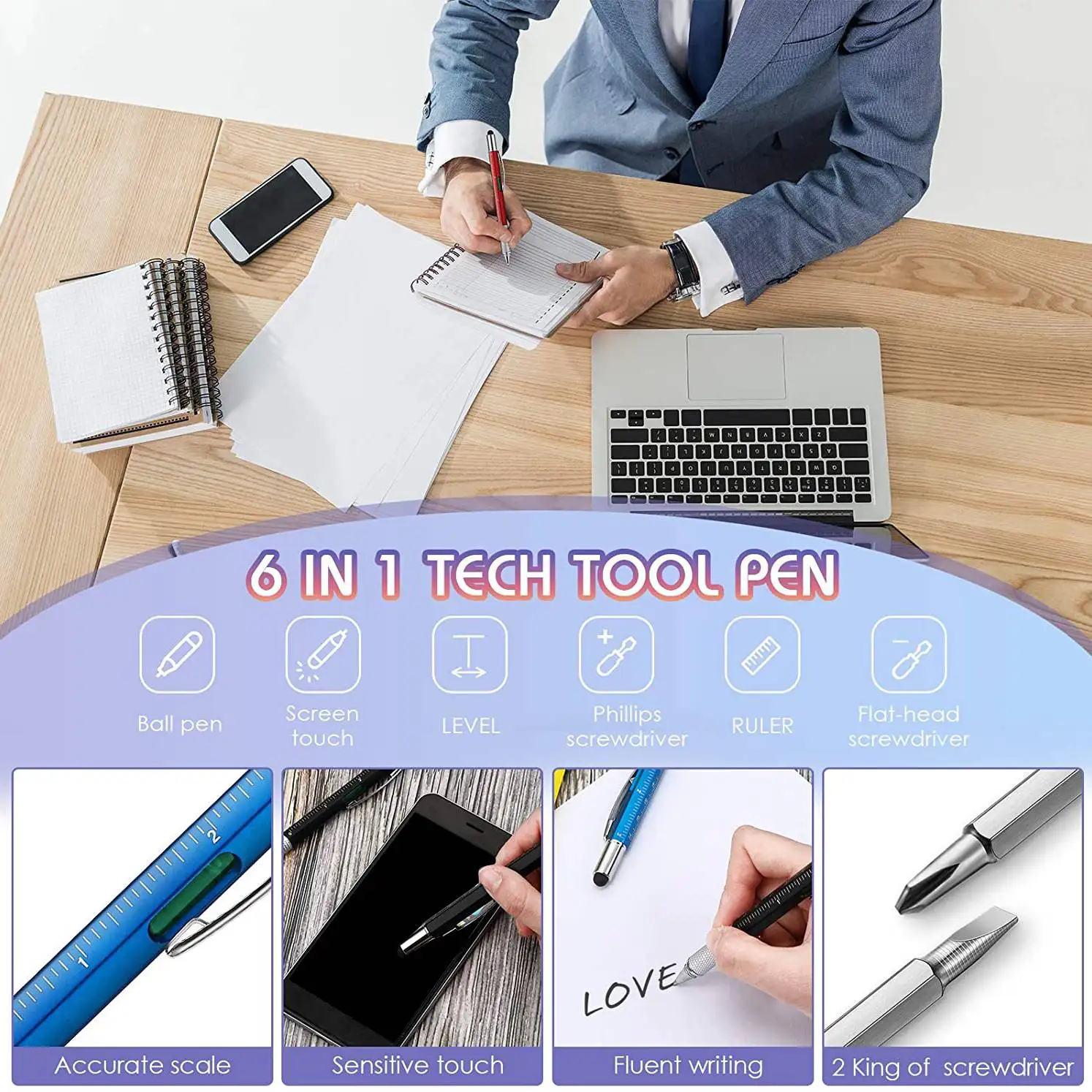 36 Pieces 6-In-1 Multitool Ballpoint Pens Gift Tool Pen Personalized Pen Tool Gadget Pen Gift For Men On Fathers Day