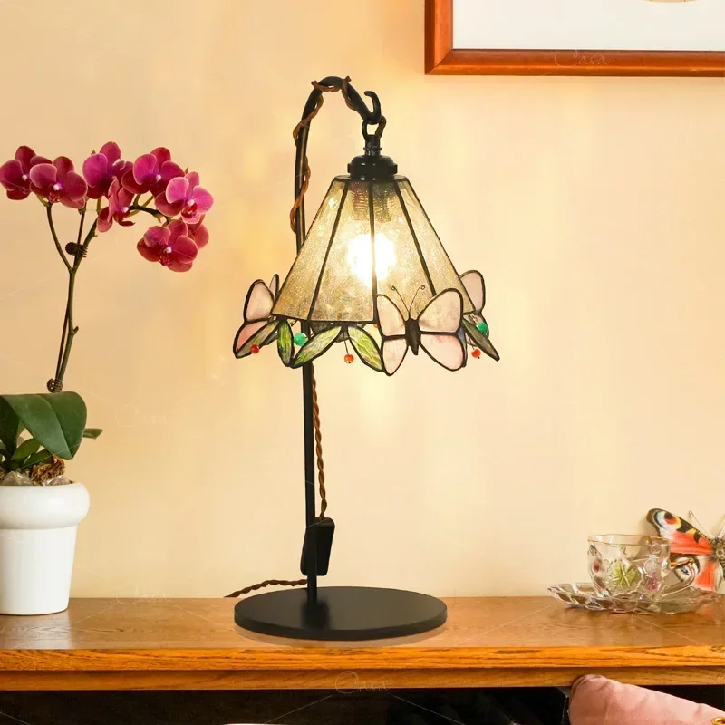 French retro butterfly bedside table lamp living room coffee table decorative lamp medieval nostalgic creative bedroom