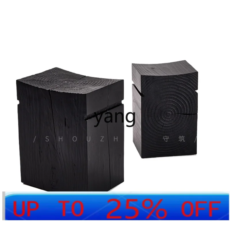 

YJQ carbonized black personalized creative sitting pier B & B hotel root carving low stool