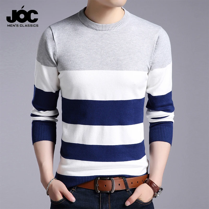 Men\'s Casual Striped Knit Spring and Autumn Long Sleeved Pullover Fashion Top