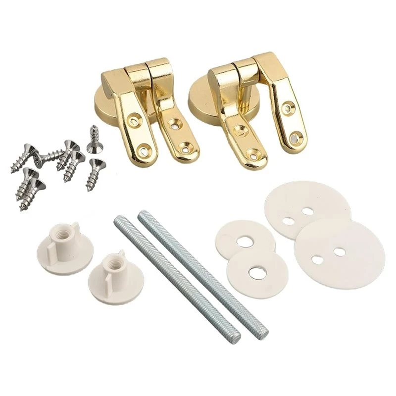 T19C Toilet Seat Hinge Kit In Gold Zinc Alloy-Soft Close Design, Quick Install For Standard Seats