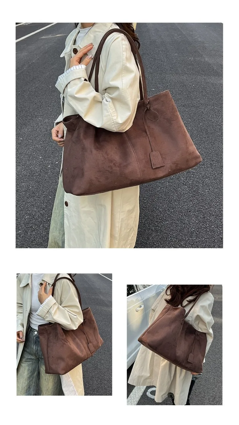 Damen-Schultertasche aus braunem Kunstwildleder, Lässiger Minimalistischer Stil für Tägliche Aufgaben, Wochenendausflüge & Alltägliche Arbeitshandtasche – Detail 2