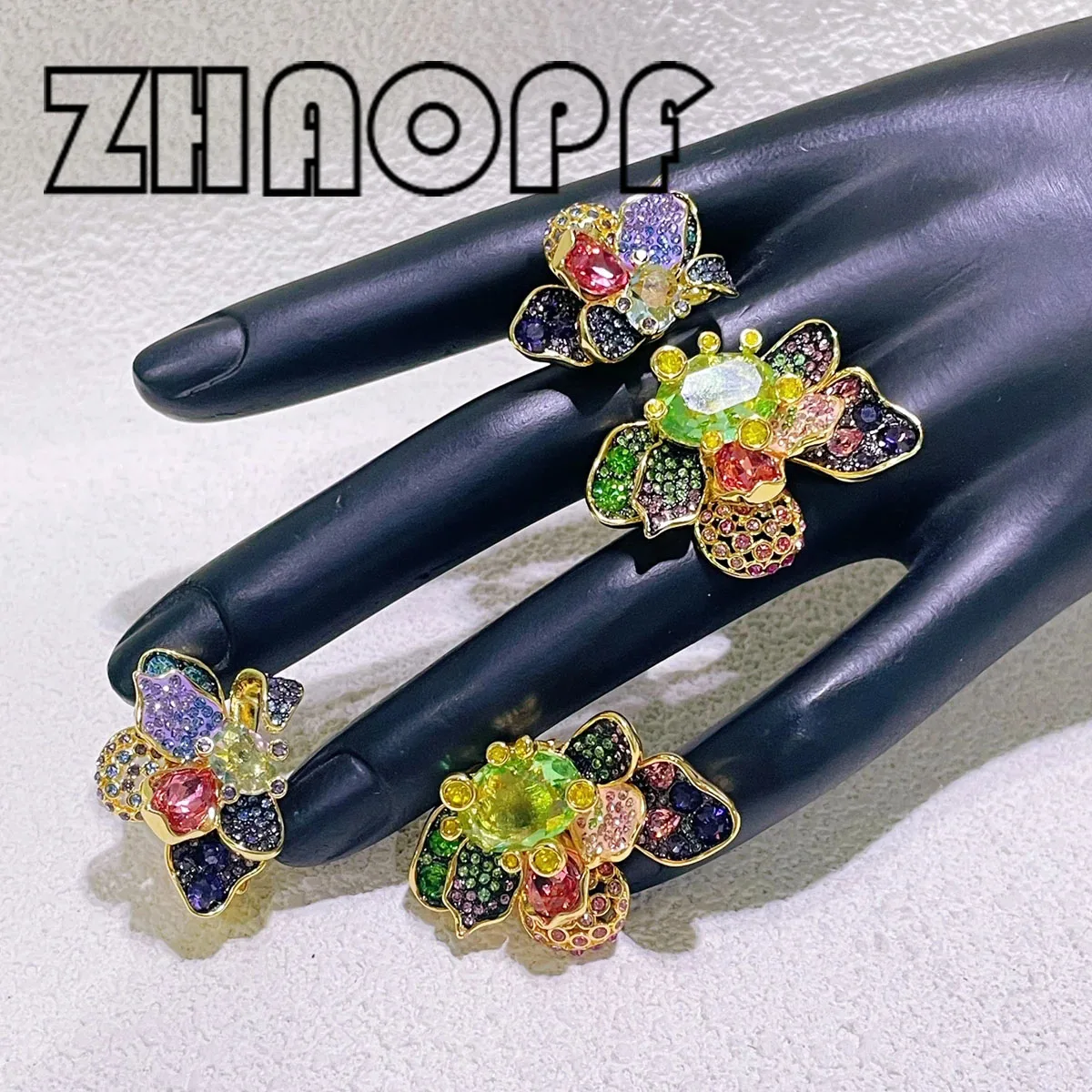 

2025 New Trend High Quality Party Jewelry Set Charm Colored Flower Butterfly Crystal Fashion Necklace Earring Ring Gift forWomen