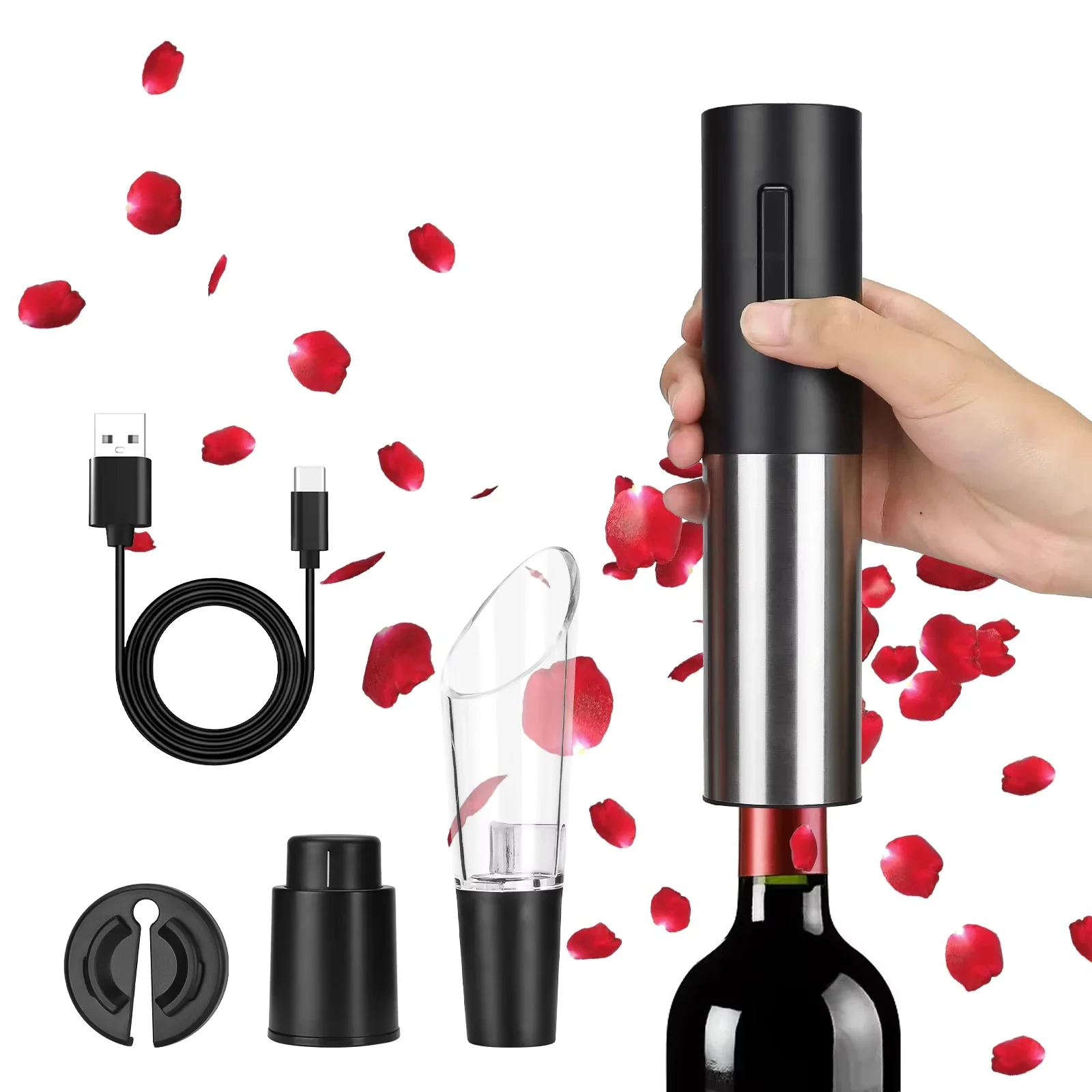 

Professional Electric Wine Corkscrew Set USB Rechargeable Automatic Red Wine Opener with Stopper Foil Cutter For Christmas Gifts