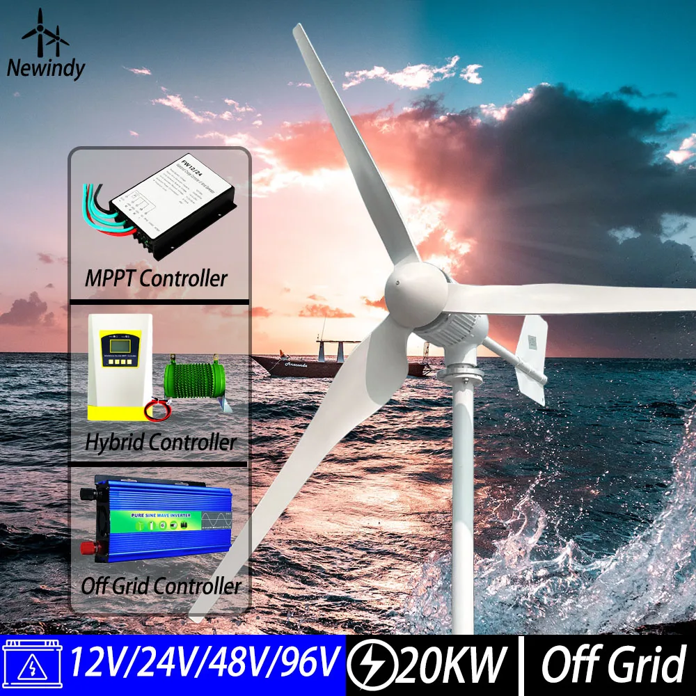 20kw Windmill Turbine Generator 20000w Dyanmo 3Blades 24V 48V With MPPT Charger Controller Off Grid Inverter System For Home Use