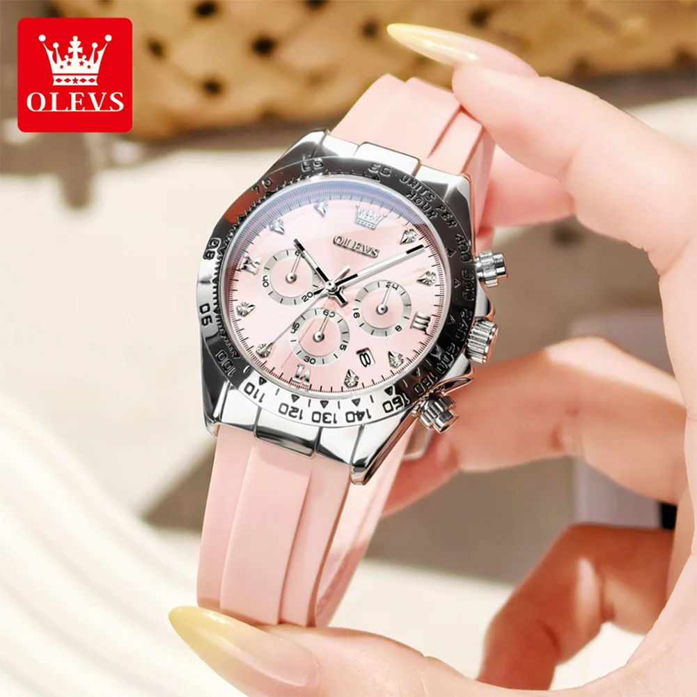 OLEVS 5618 Women Watch New Original Quartz Watch Silicone Waterproof Calendar Chronograph Luxury Reloj Pink Sports Women Watch