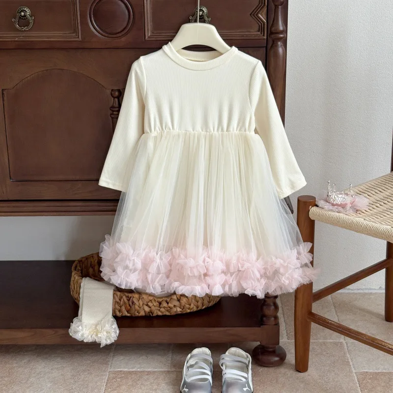 Gaun Anak Perempuan 2025 Model Baru Musim Semi dan Gugur Tipis, Gaun Kasual Lengan Panjang untuk Bayi