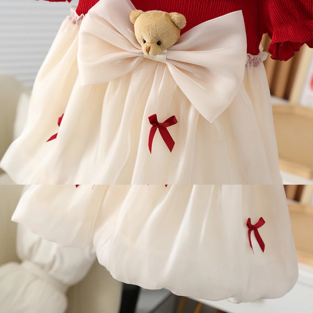 Prowow Toddler Girl Dresses Patchwork Cute Bear Decoartion Organza Dress For Newborn Infants Princess Party Dress Baby Clothes