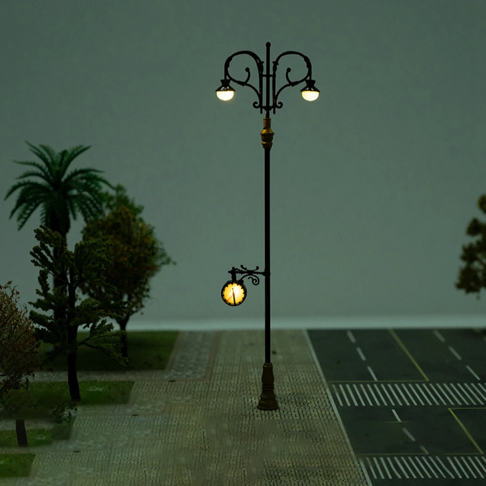 1/3Pcs Model Street Lights Layout Lamppost Warm White Railway Train Garden Playground Scenery LED Lamp Lighting 1:75 Scale 14cm