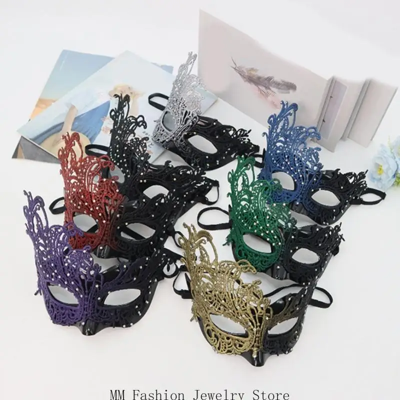 قناع الهالوين المرن القابل للتعديل من D0UB مع تفاصيل الدانتيل المعقدة الأساسية للحفلات