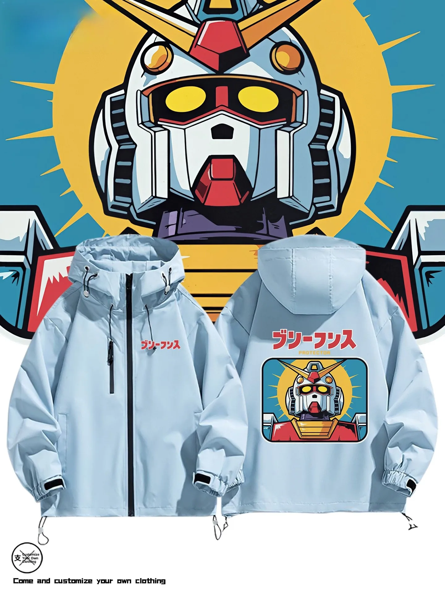 

Retro Anime Zaku II Jaet Men's Casual Autumn Winter Tee-in-One Windproof Polyester Fiber Hooded Zipper Closure Coat