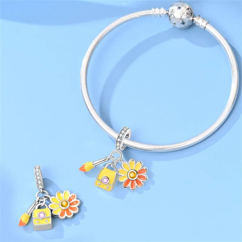 925 Sterling Silver Summer Art Oil Painting Charms Pendant For Women Fit Original Bracelet DIY Birthday Party Jewelry Gifts