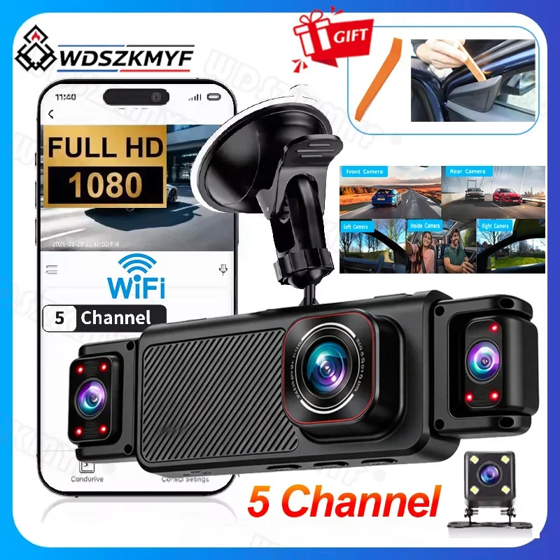 Car DVR 1080P Video Recorder 360°Dash Cam for Car 5 Lens Loop Recording G-Sensor Night Vision 24H Parking Monito Camera F
